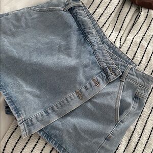 Stylish Light Blue Denim Mini Skirt asymmetrical skort